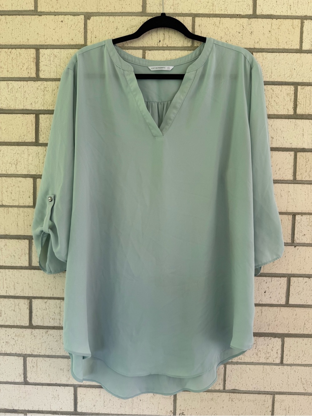 Port Authority Mint Green V-Neck Roll-Tab Tunic